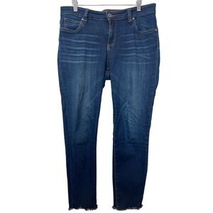 KUT‎ From The Kloth Connie Ankle Skinny Jeans Women Size 12 Dark Wash Frayed Hem